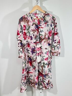 Guadalupe floral bird print mini dress pockets boho cottagecore NWT